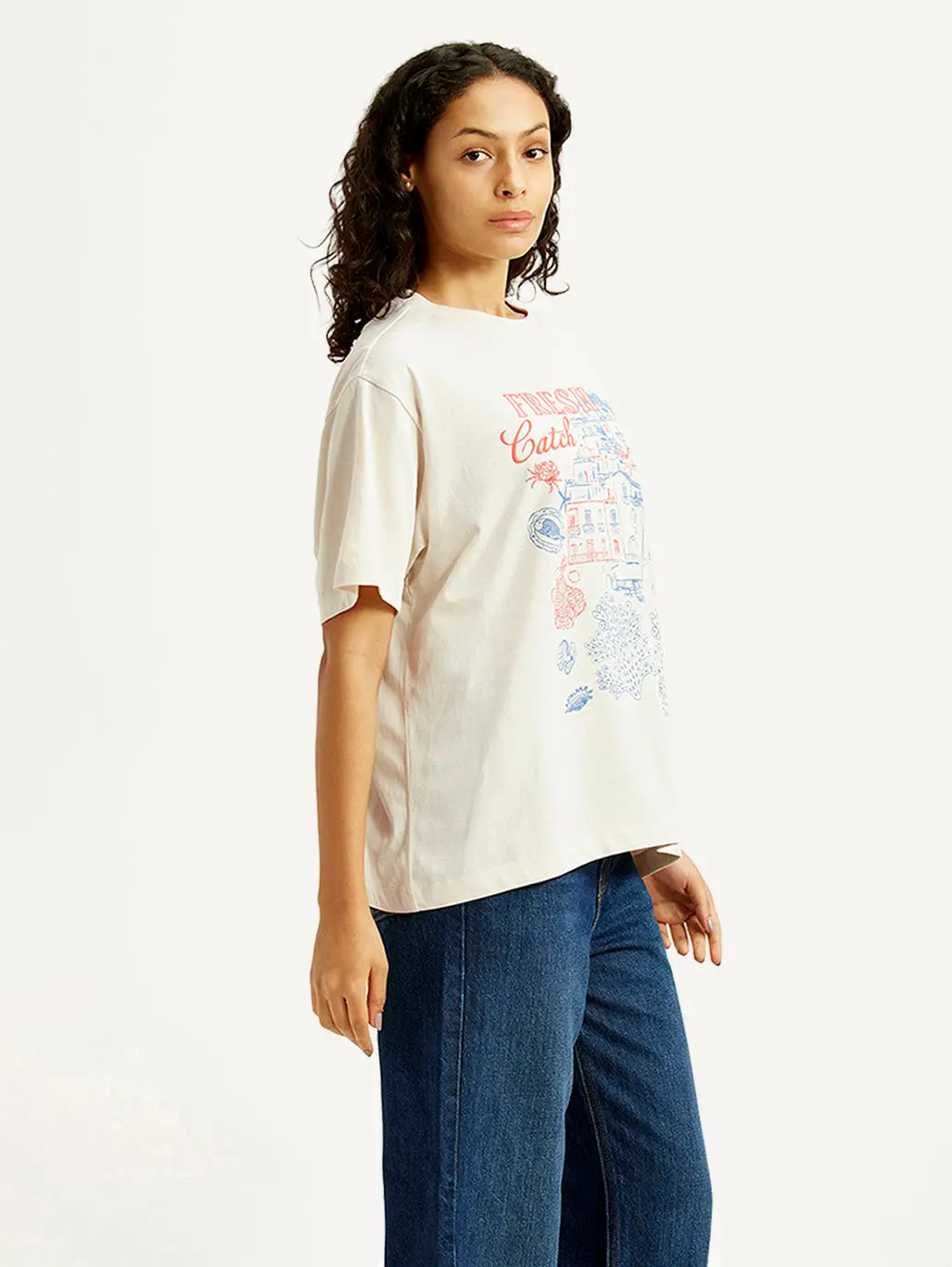 Women's Graphic Print Off White Oversized T-Shirt 5