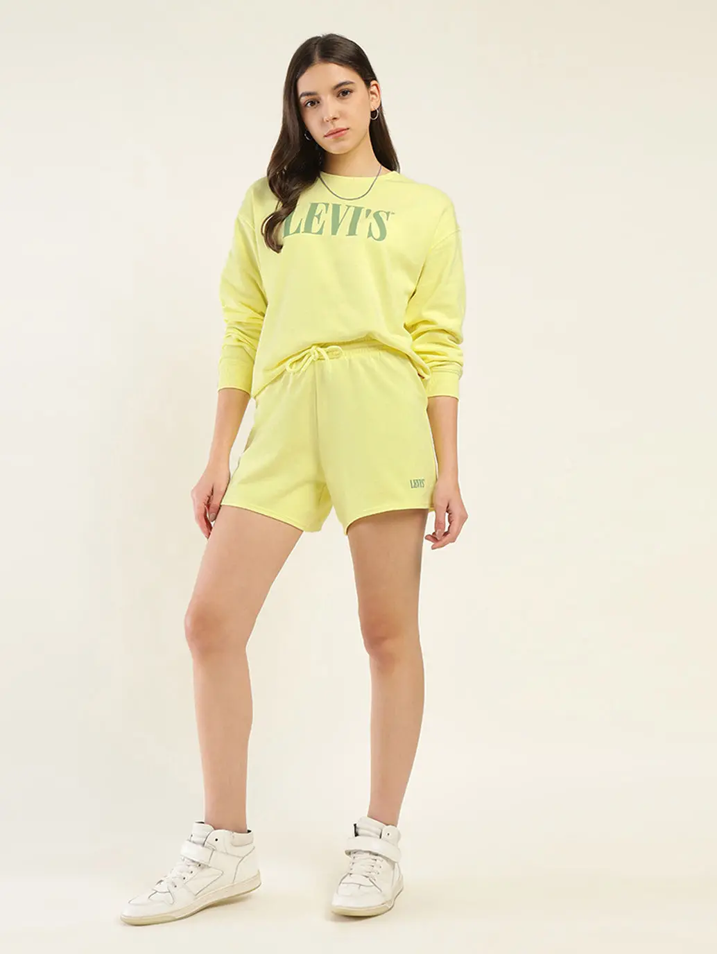 Women's Brand Logo Yellow Crew Neck Co-Ord Set 1