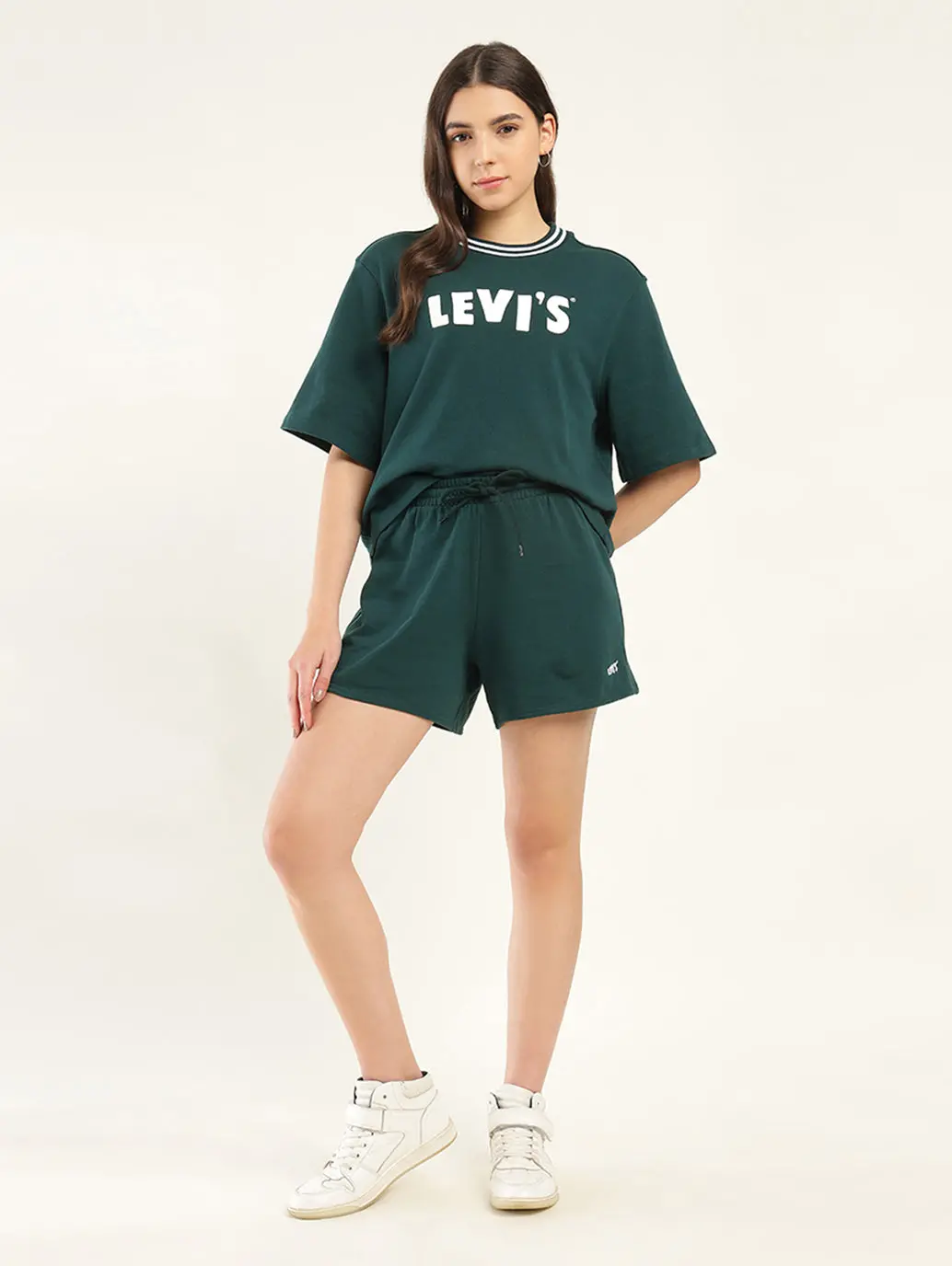 Women's Brand Logo Green Crew Neck Co-Ord Set 1
