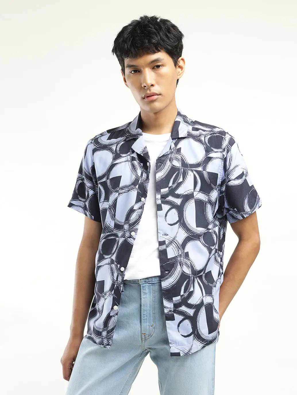 Men's Abstract Print Lapel Collar Shirt 1