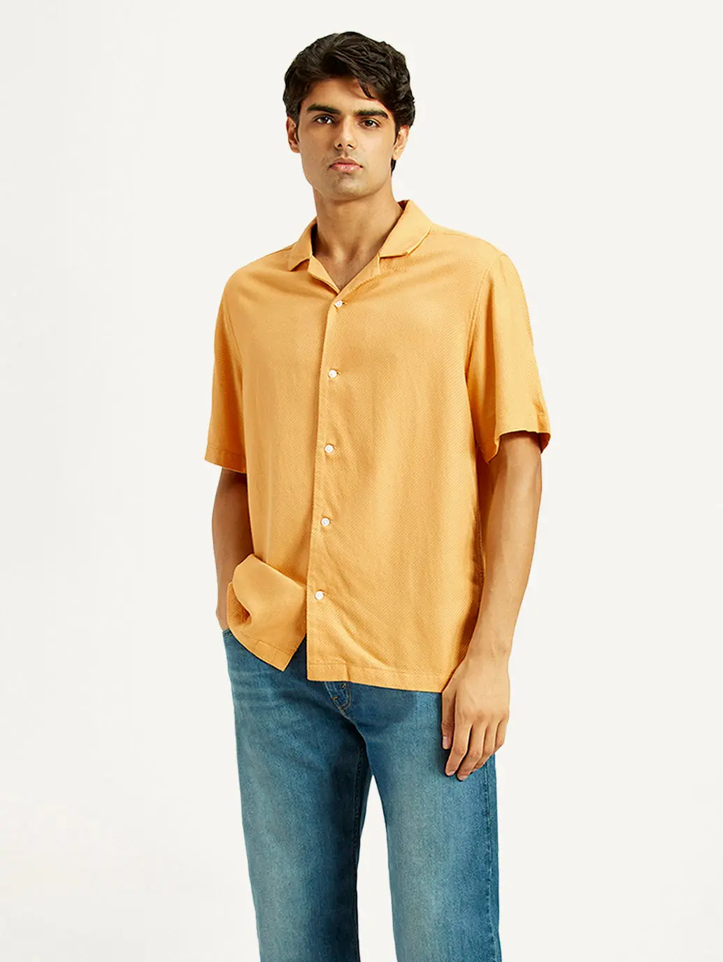 Men's Solid Mustard Camp Shirt 5