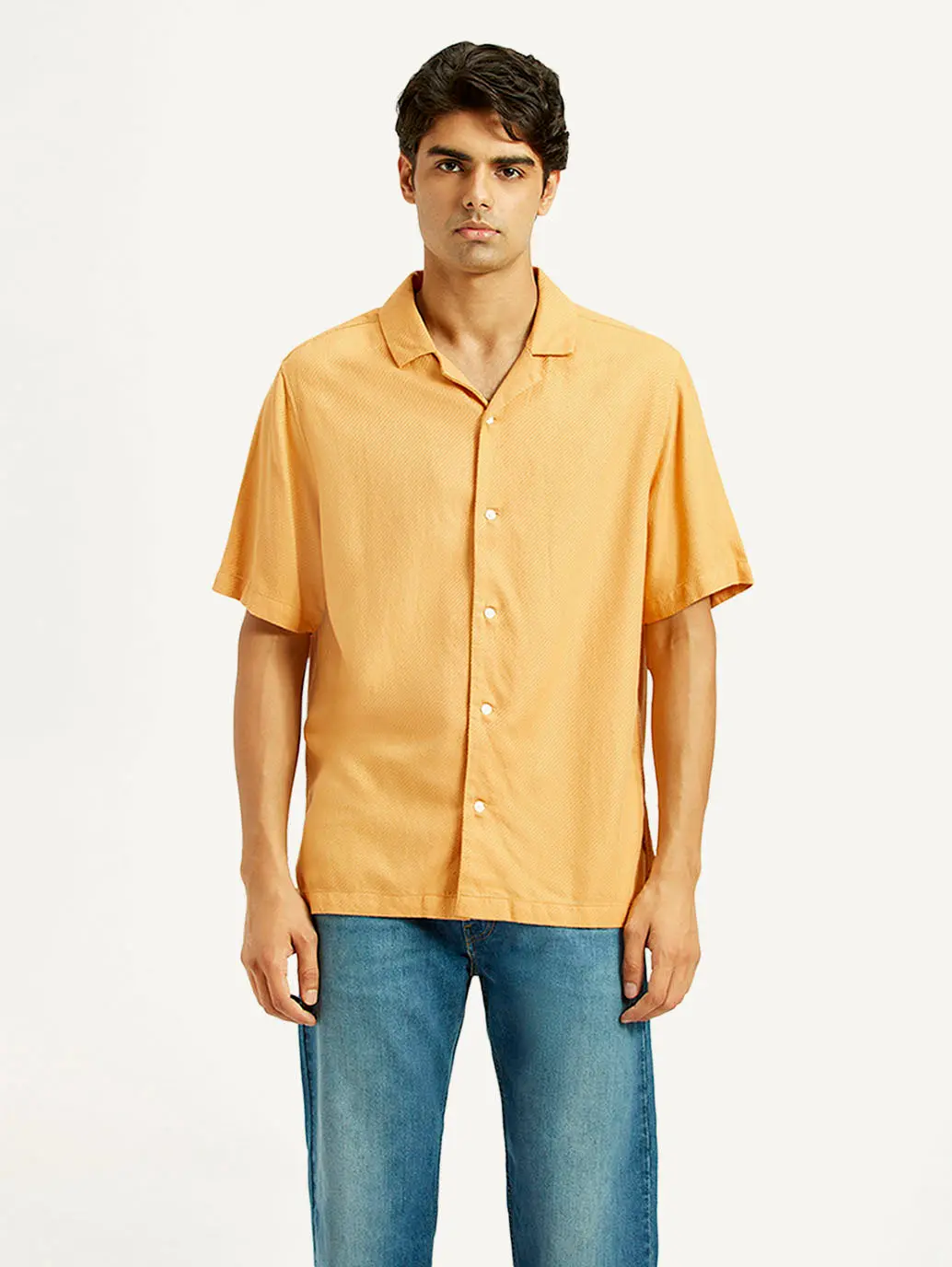 Men's Solid Mustard Camp Shirt 1
