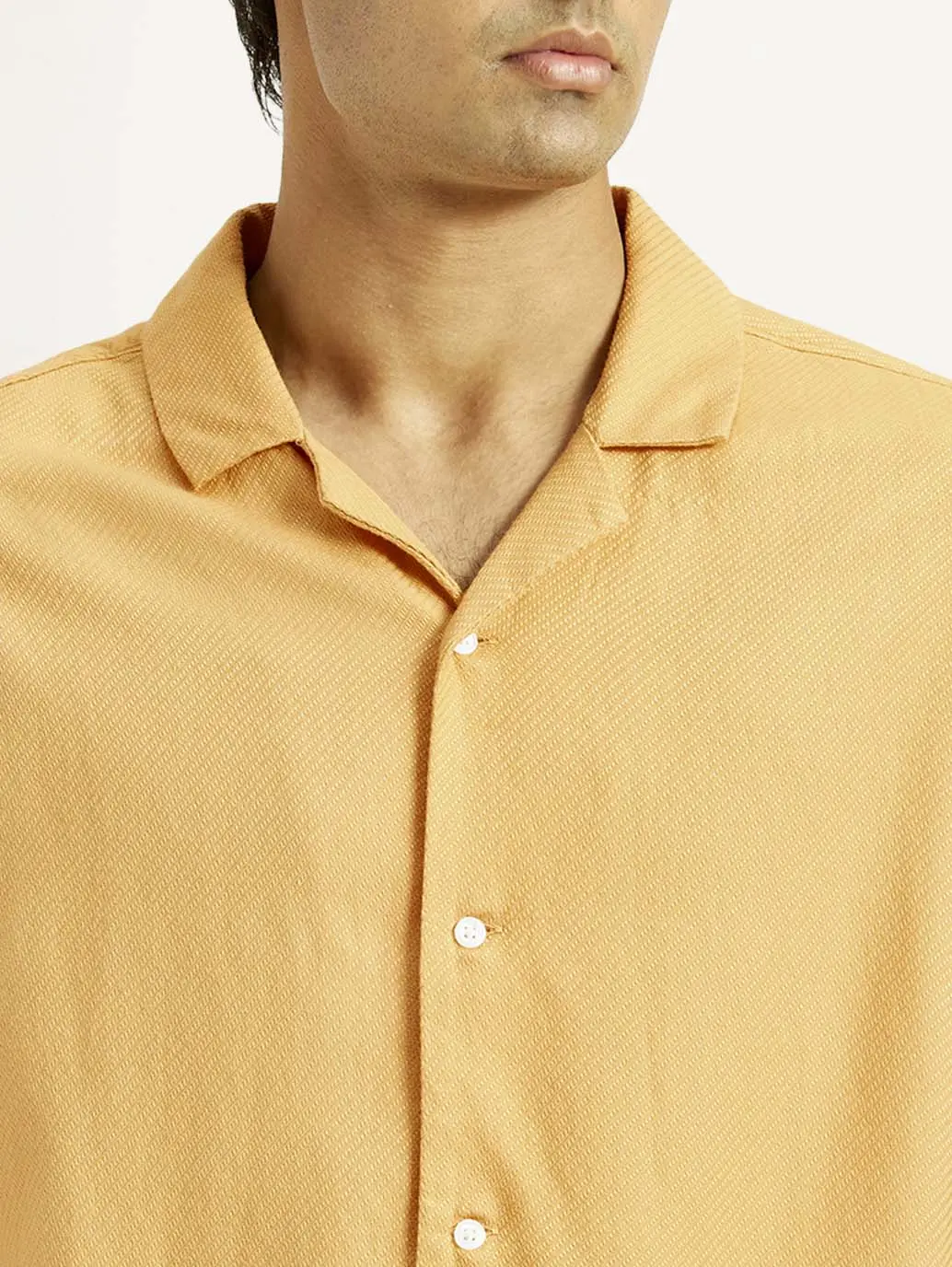 Men's Solid Mustard Camp Shirt 3