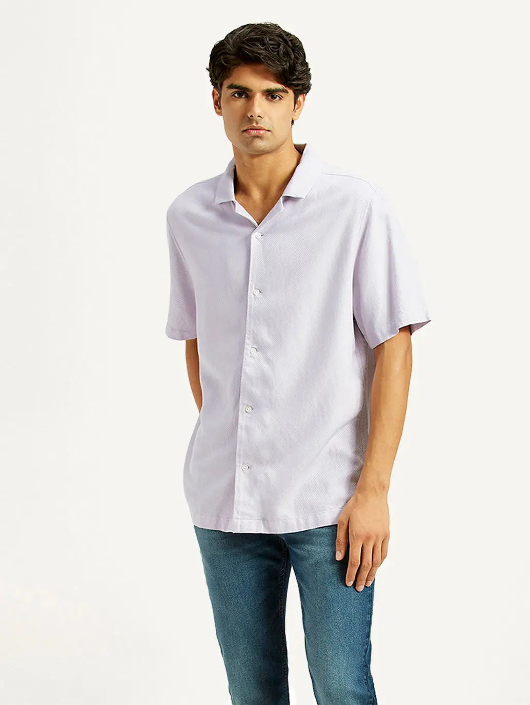 Men's Solid Lilac Camp Shirt 1