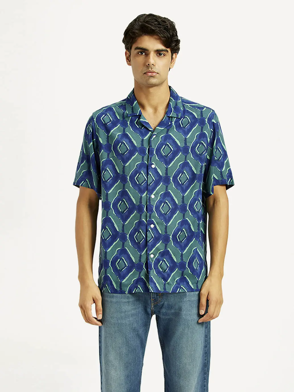 Men's Geometric Blue Camp Shirt 2