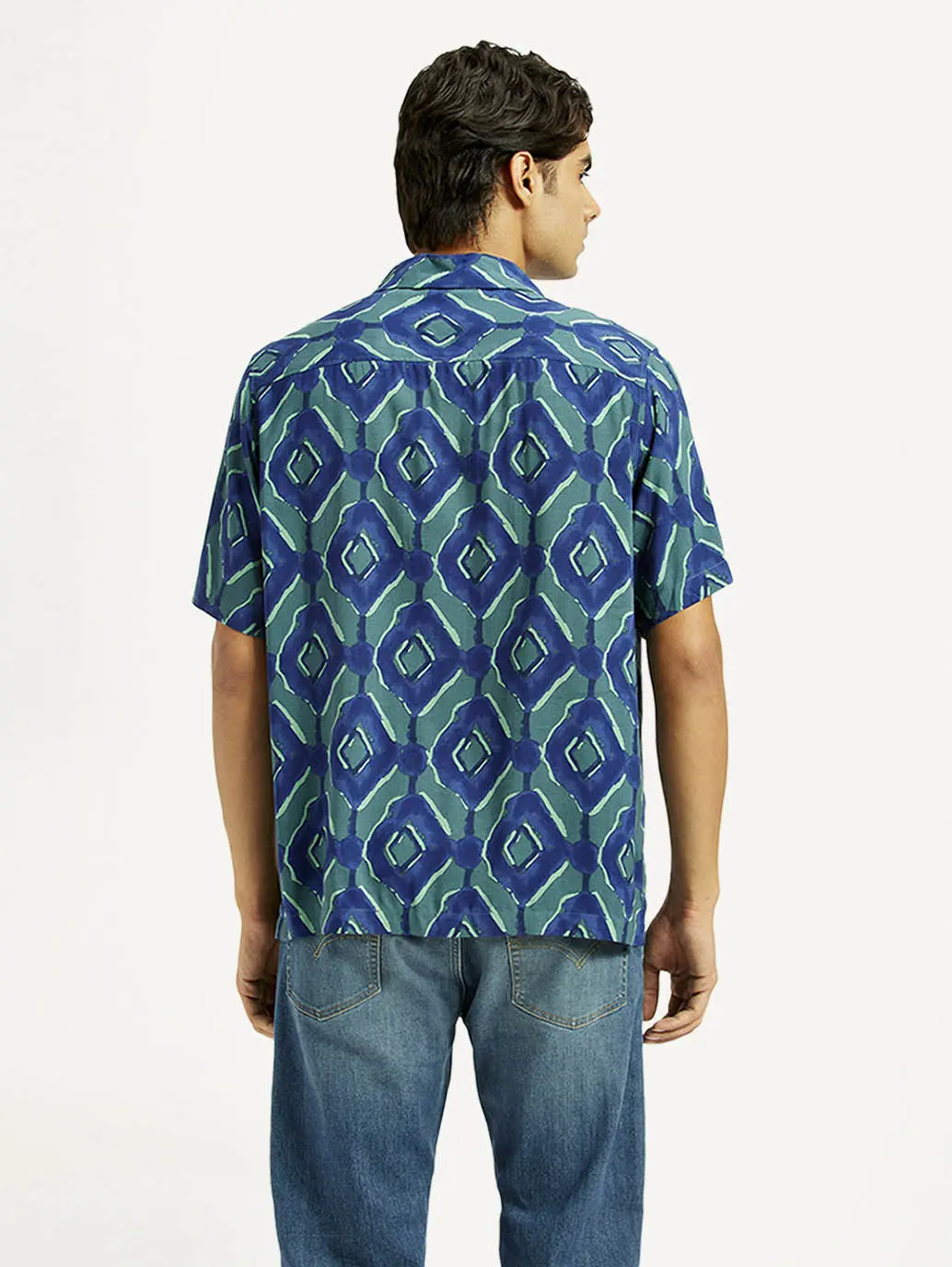 Men's Geometric Blue Camp Shirt 3