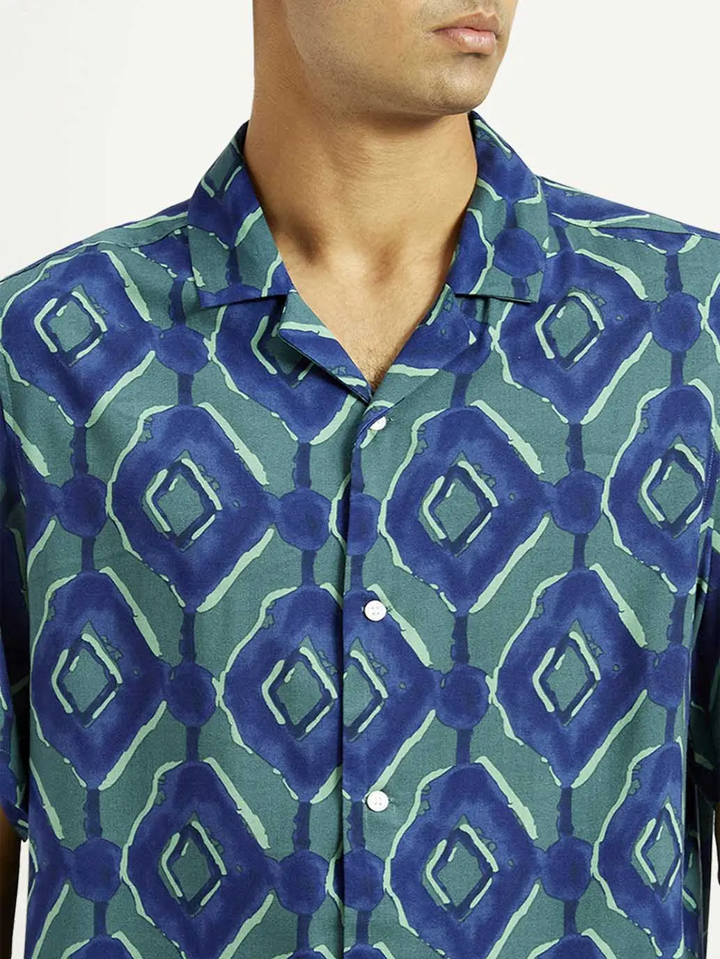 Men's Geometric Blue Camp Shirt 4