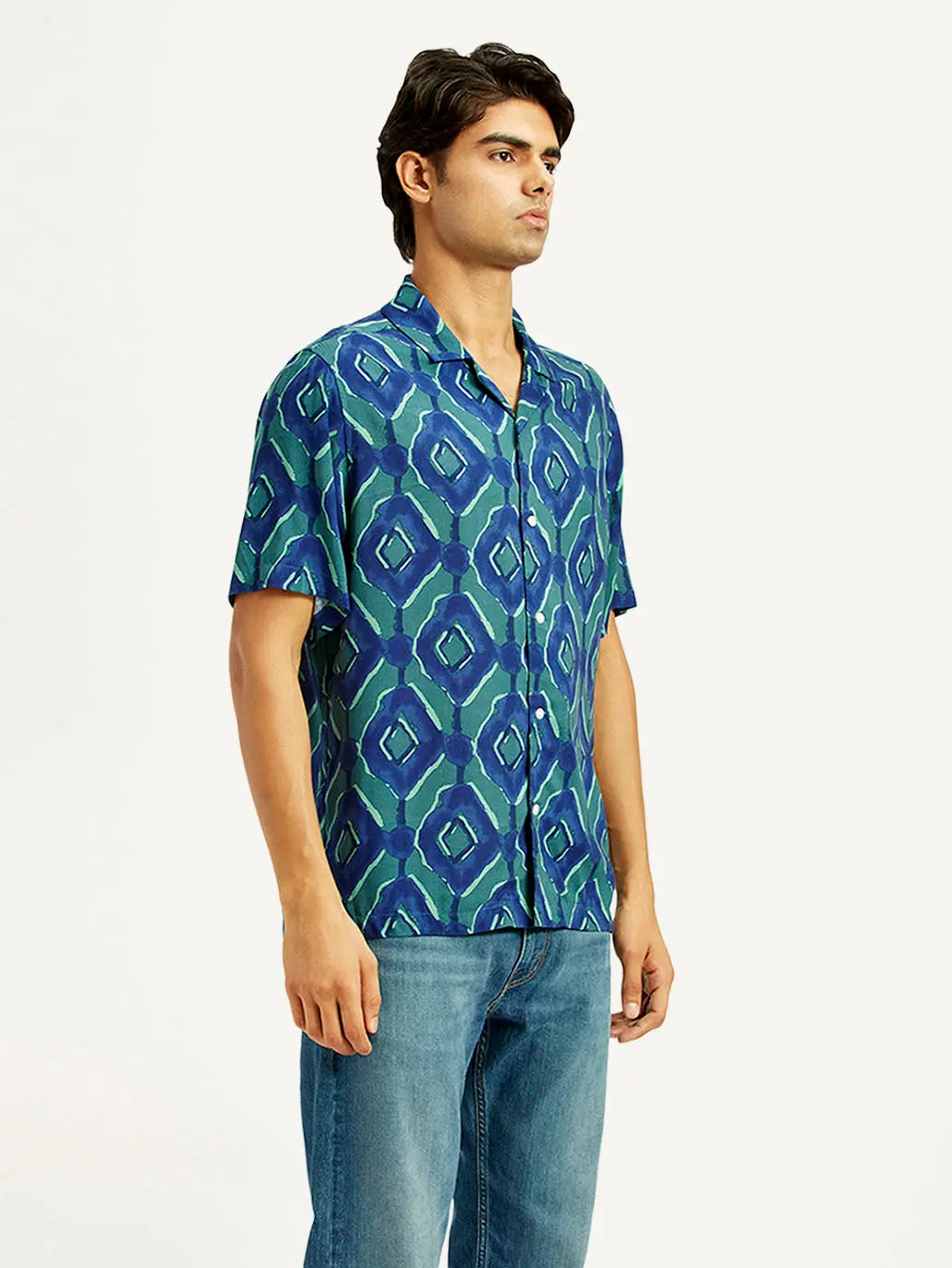 Men's Geometric Blue Camp Shirt 5