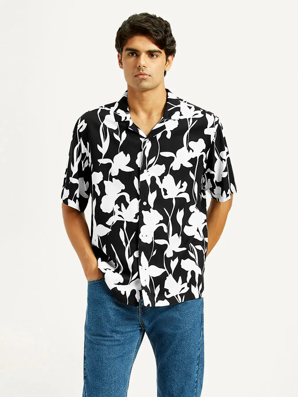 Men's Floral Black Camp Shirt 4