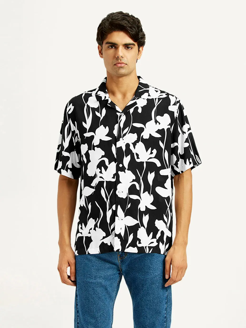 Men's Floral Black Camp Shirt 5