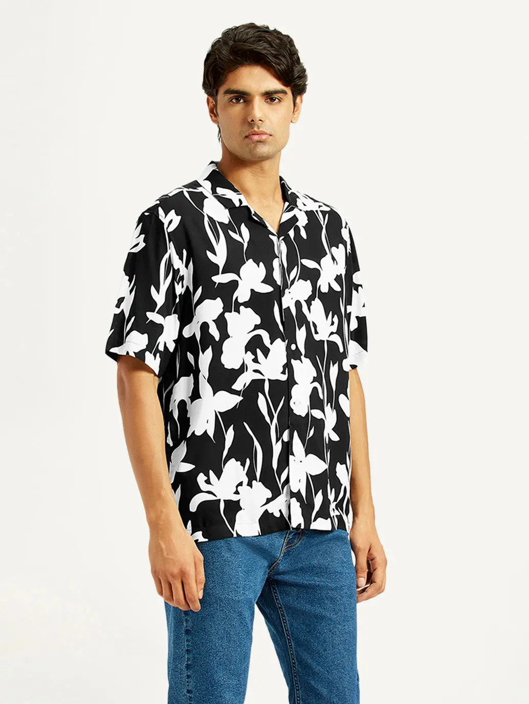 Men's Floral Black Camp Shirt 1