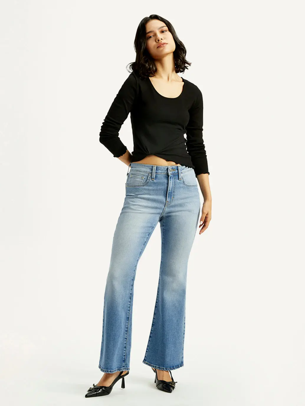Women's 726 Blue Slim Flared Fit High Rise Jeans 1