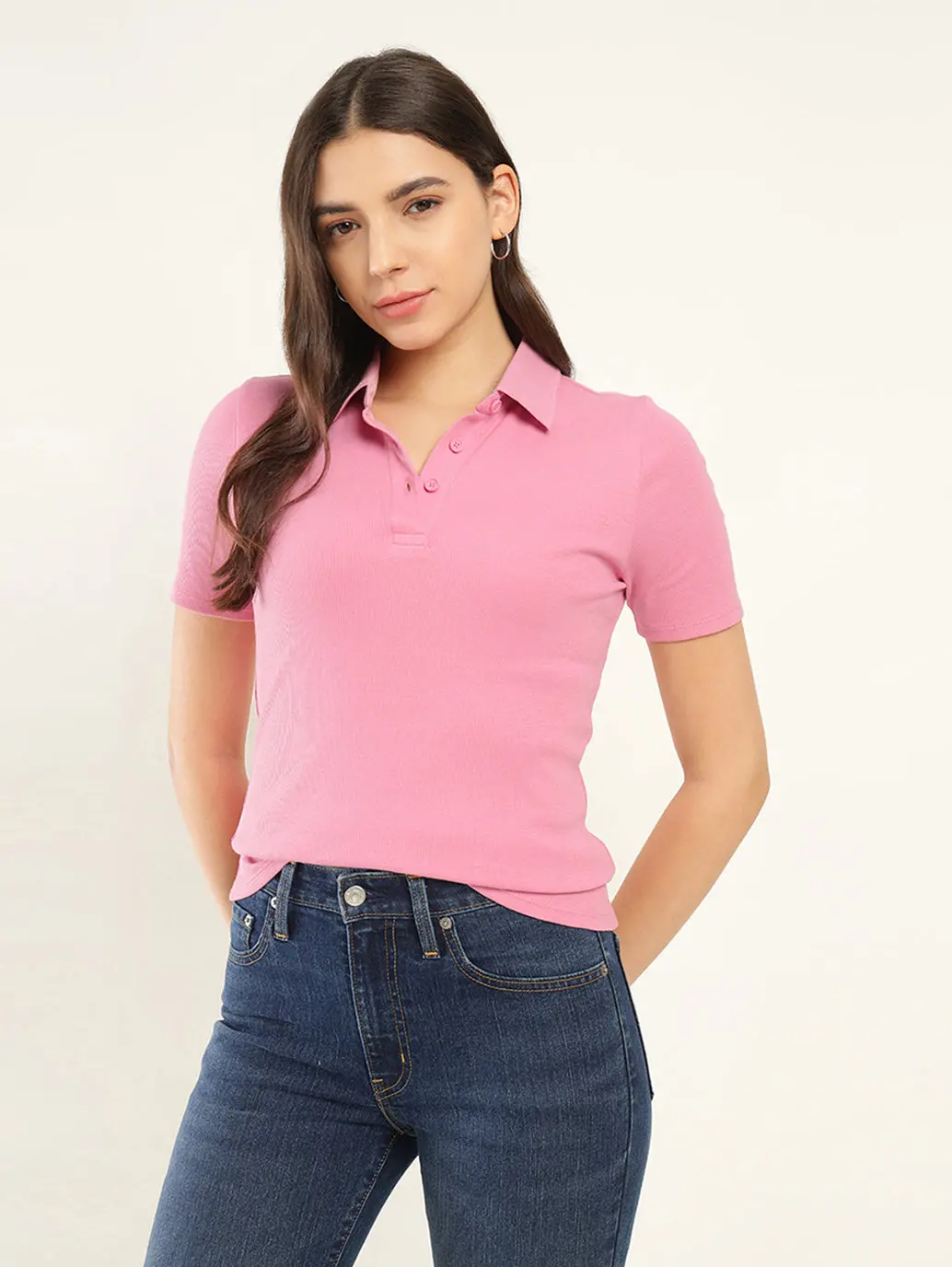 Women's Solid Slim Fit Polo T-Shirt 1
