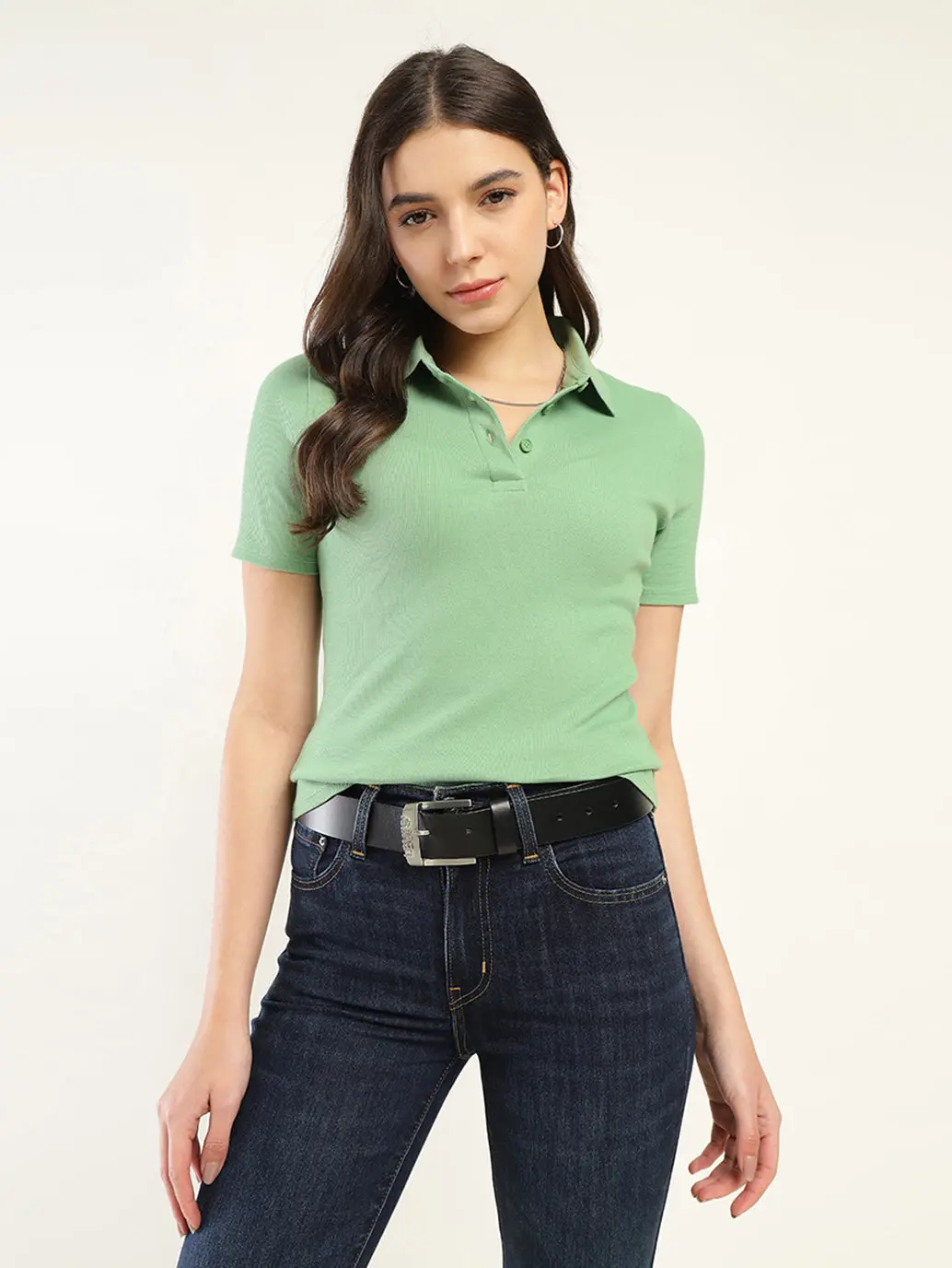 Women's Solid Slim Fit Polo T-Shirt 1
