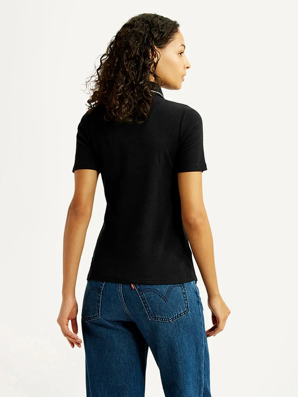 Women's Solid Black Slim Fit Polo Ribbed T-Shirt 3