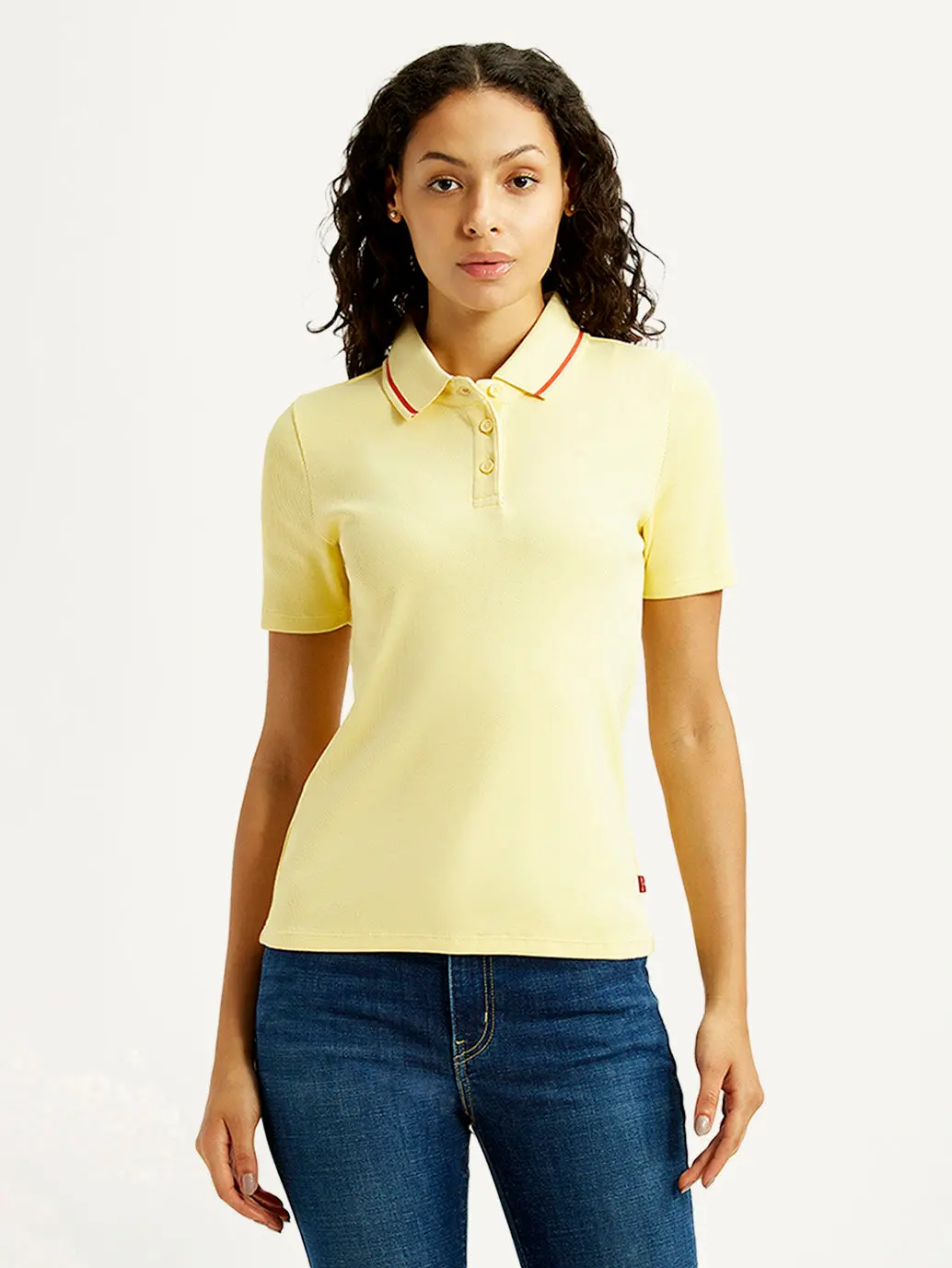 Women's Solid Yellow Slim Fit Polo Ribbed T-Shirt 1