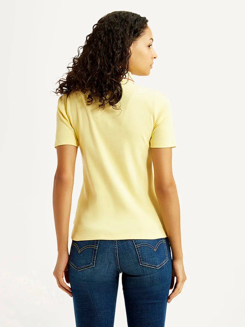 Women's Solid Yellow Slim Fit Polo Ribbed T-Shirt 2