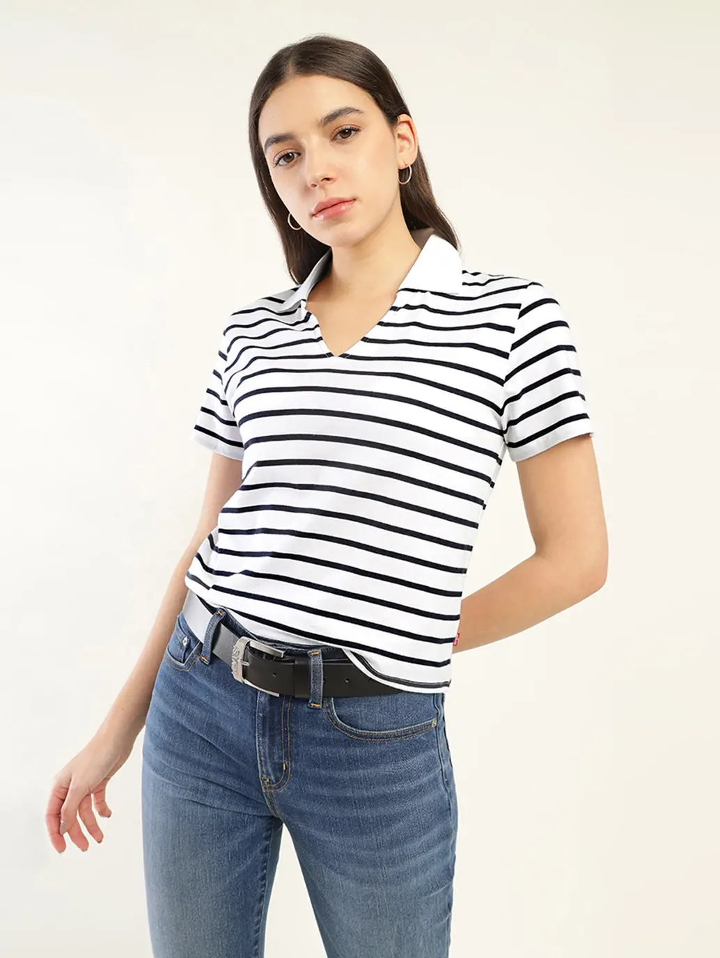 Women's Striped Polo T-Shirt 1
