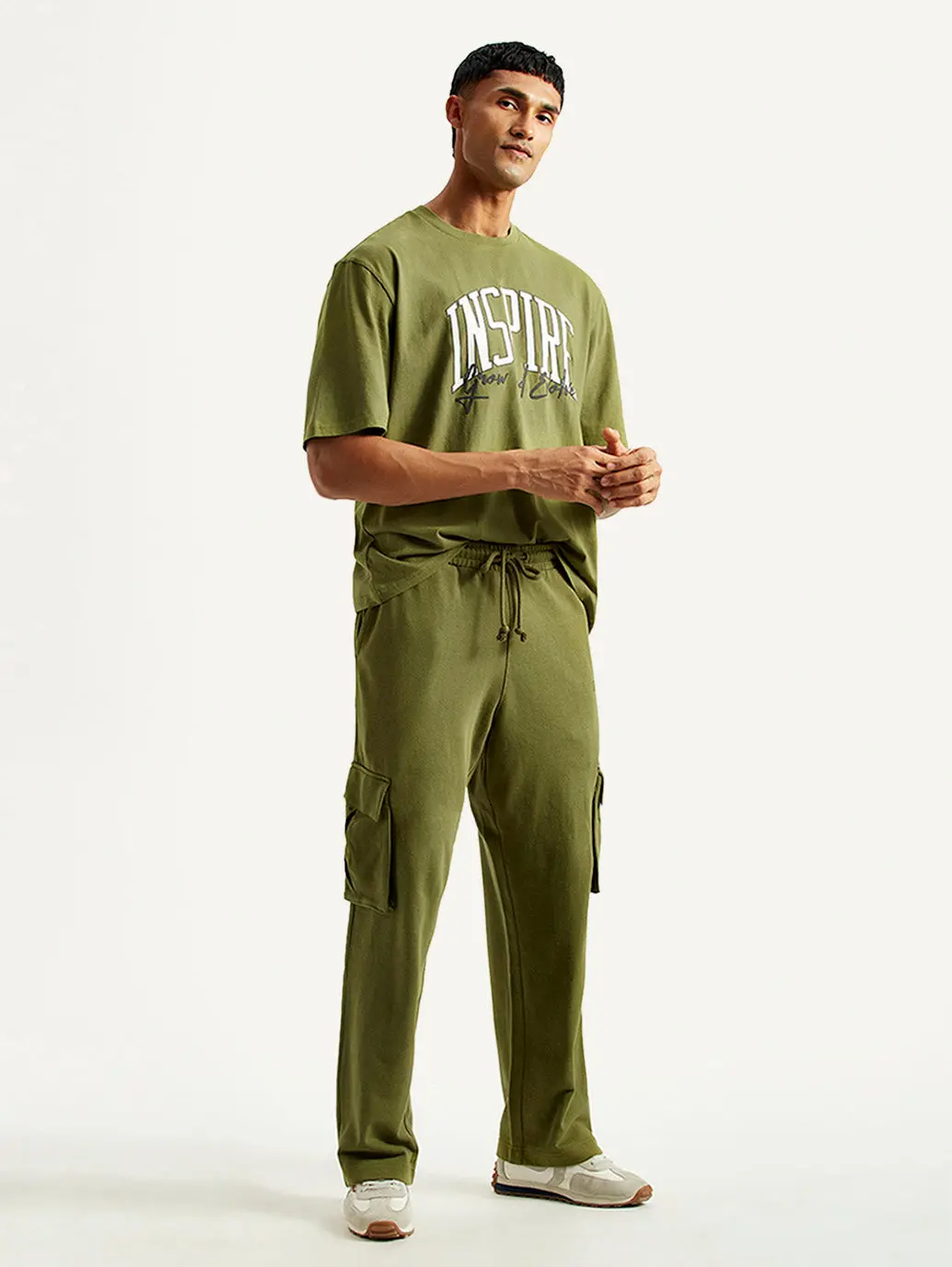 Men's Typography Olive Crew Neck Co-Ord Set 1