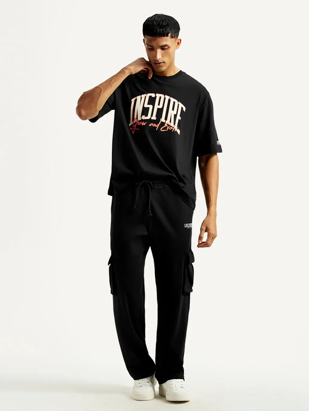 Men's Typography Black Crew Neck Co-Ord Set 1