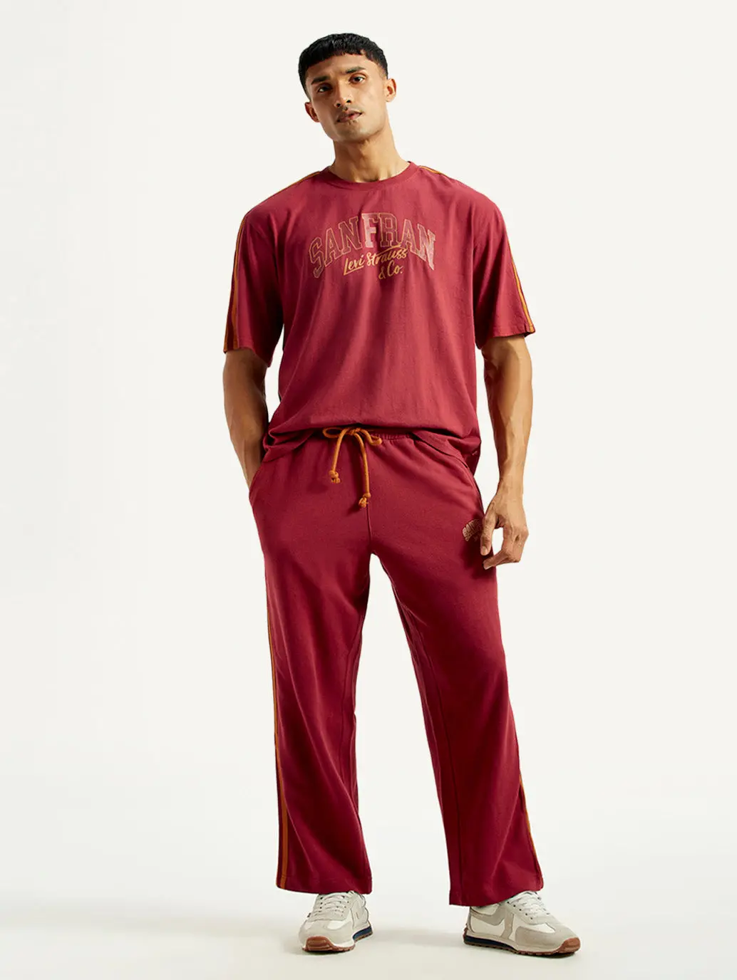 Men's Typography Maroon Crew Neck Co-Ord Set 1
