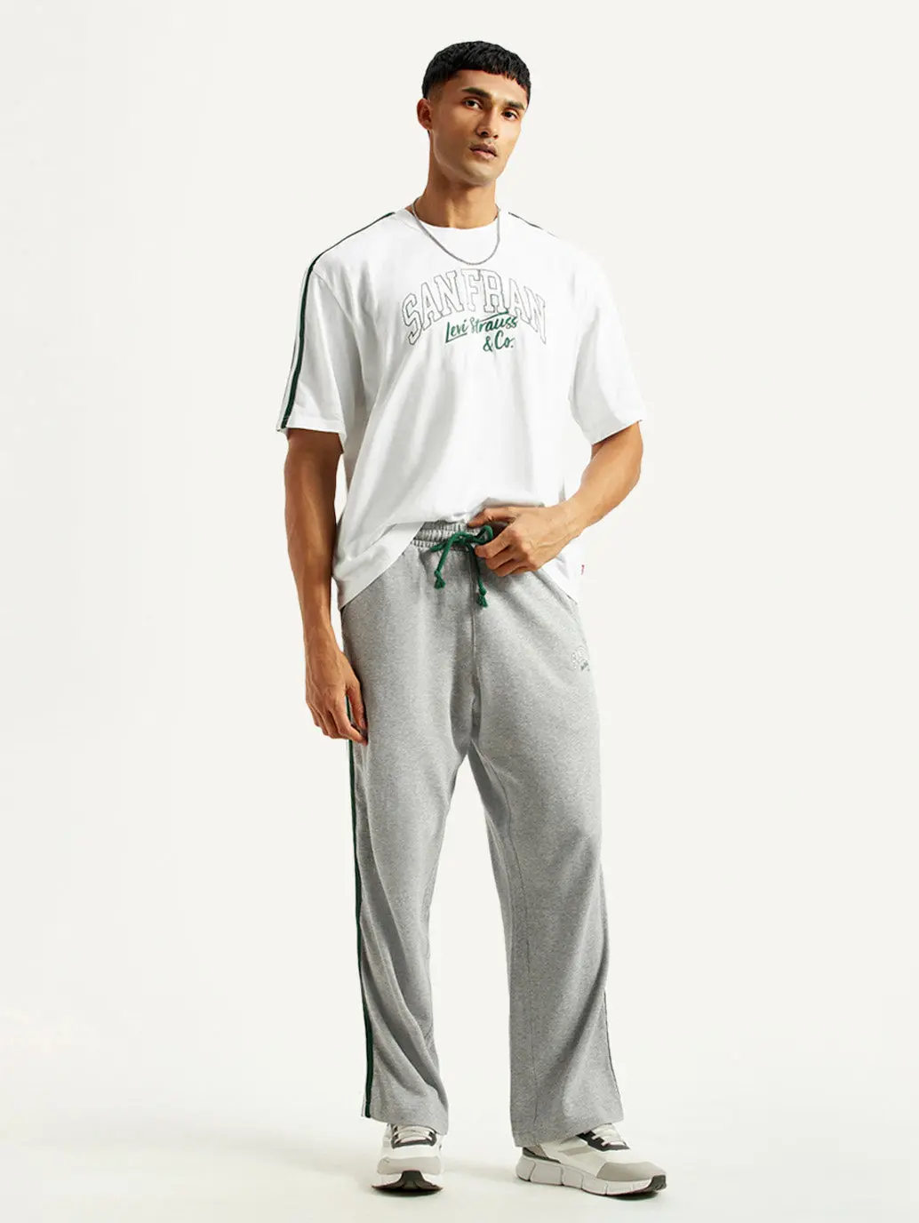 Men's Typography White Crew Neck Co-Ord Set 1