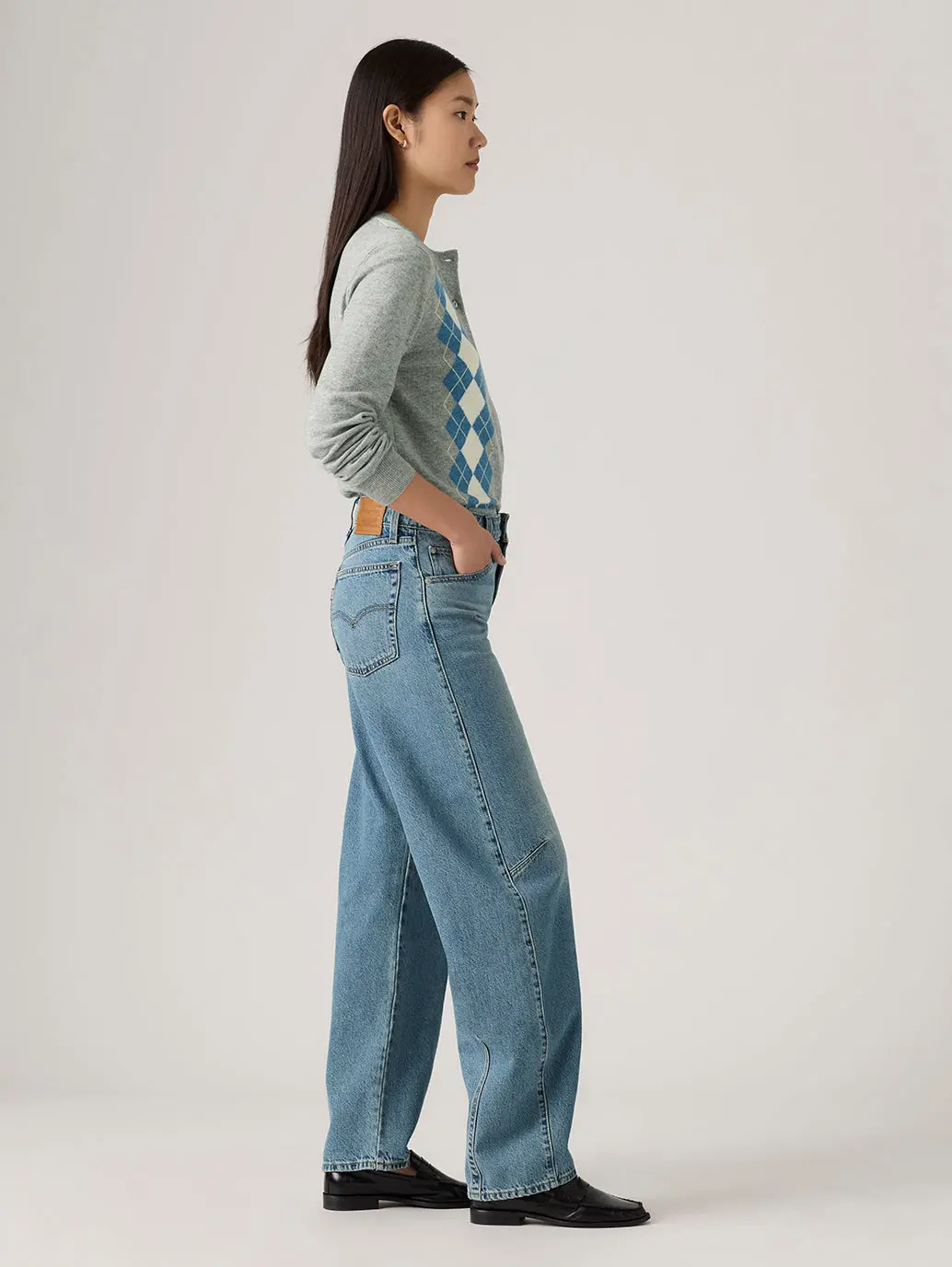 Women's Indigo Barrel Loose Fit Mid Rise Jeans 3