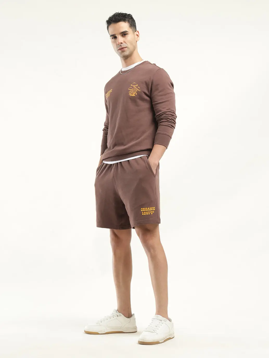 Men's Solid Brown Crew Neck Co-Ord Set 1