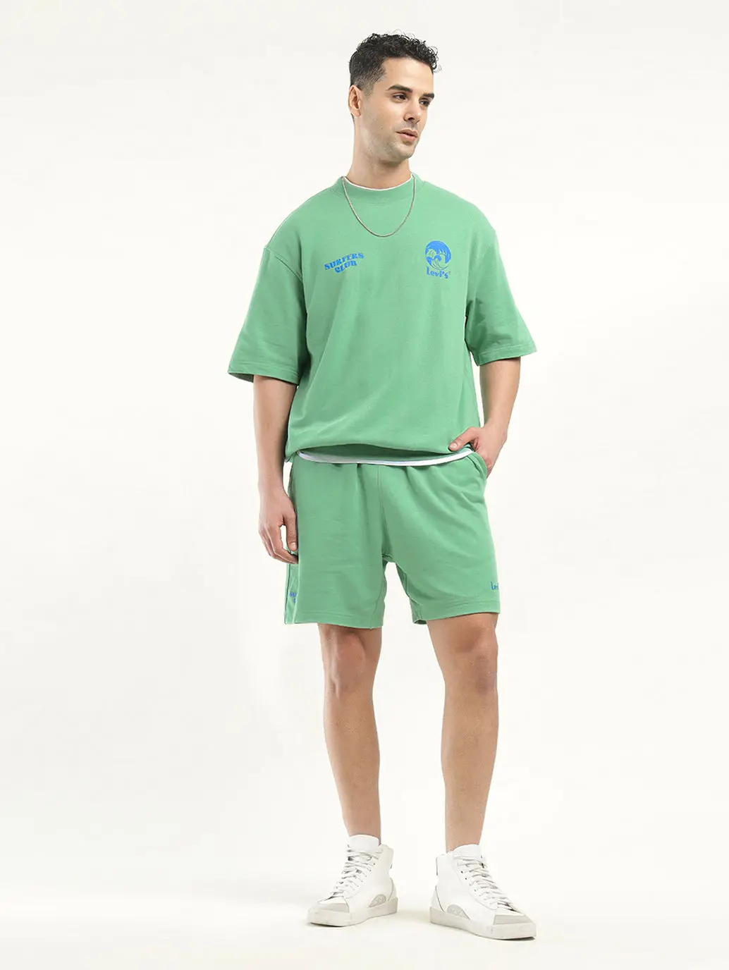 Men's Solid Green Crew Neck Co-Ord Set 1