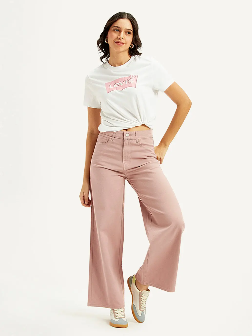 Women's Pink Wideleg Fit High Rise Jeans 1
