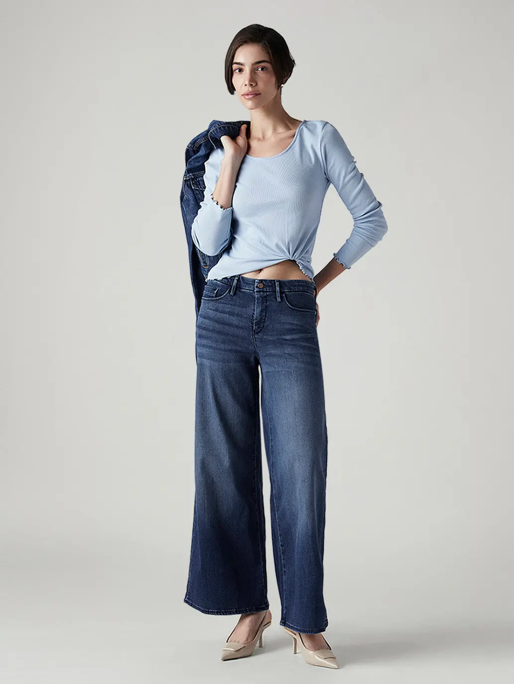 Women's 318 Dark Indigo Wide Leg Fit Mid Rise Redloop Jeans 1