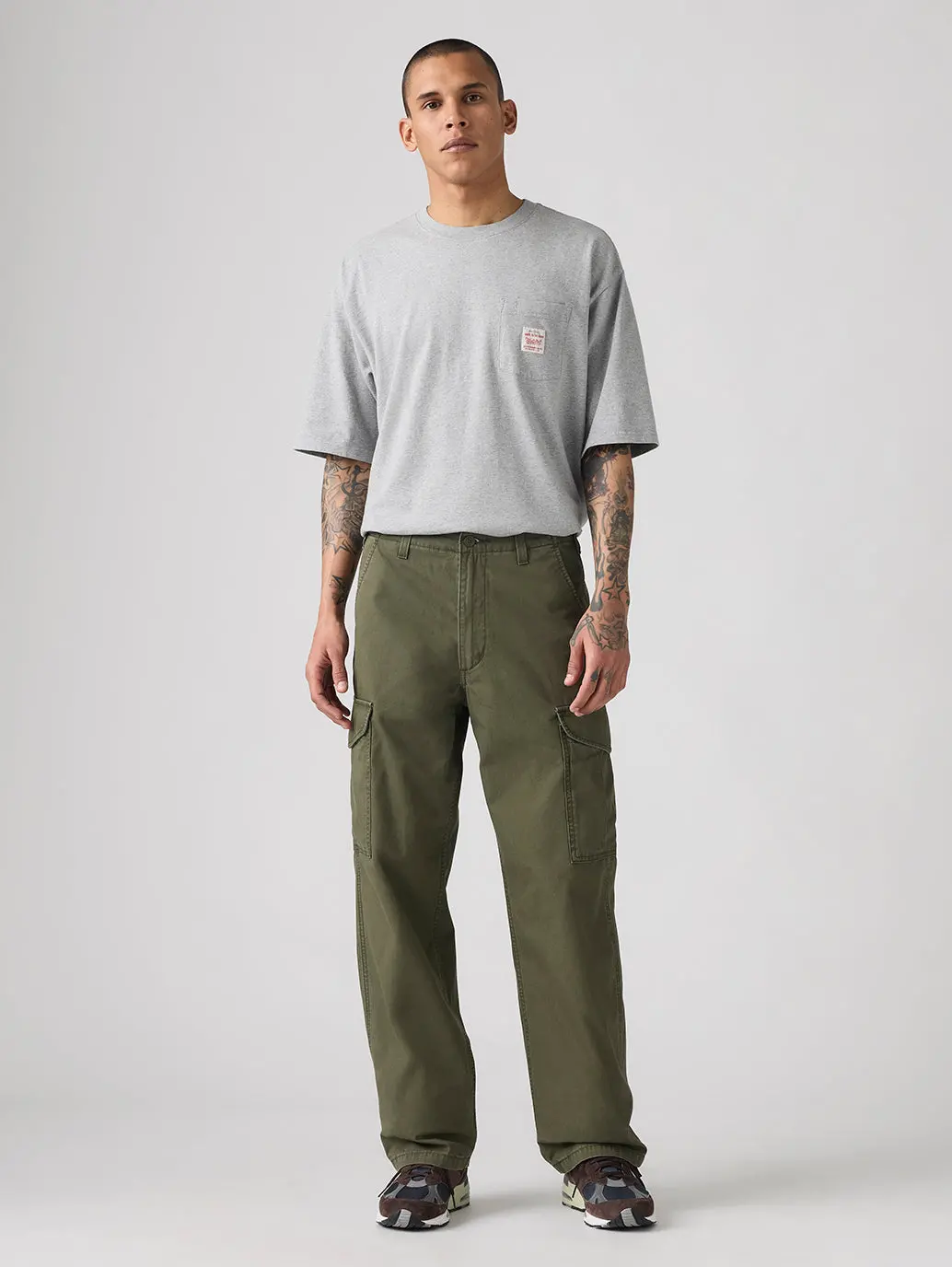 Men's Green Baggy Fit Mid Rise Cargo Trousers 1