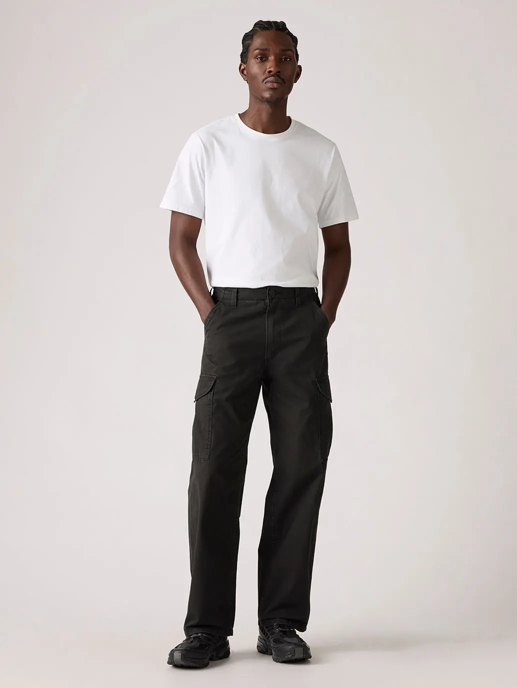 Men's Black Baggy Fit Mid Rise Cargo Trousers 1