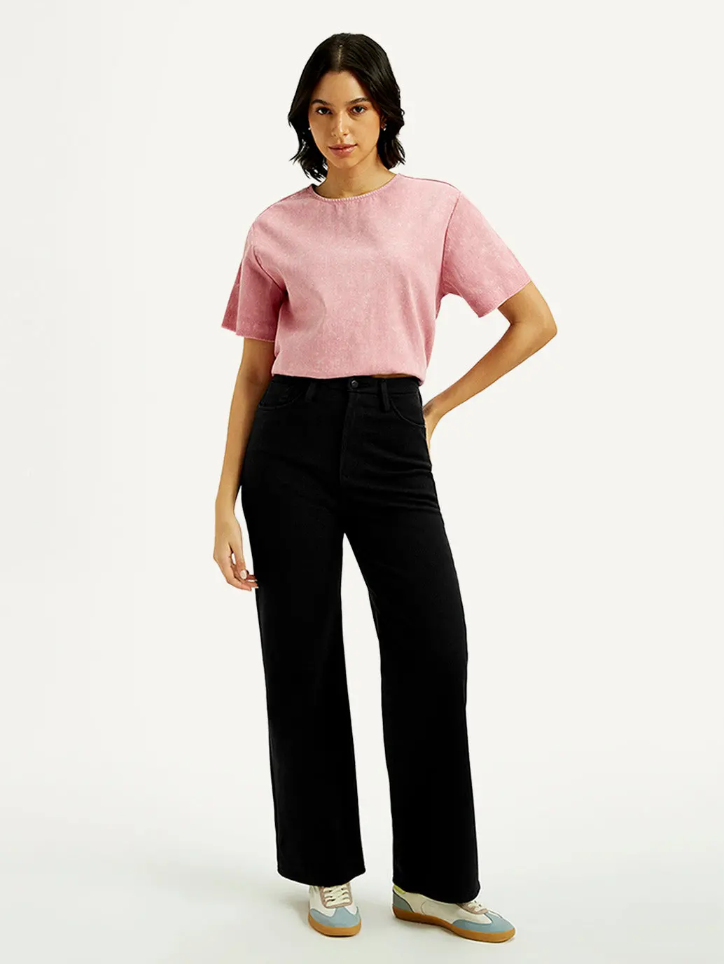 Women's Redloop Black Ribcage Bell Bottom Wide Leg Fit High Rise Jeans 1