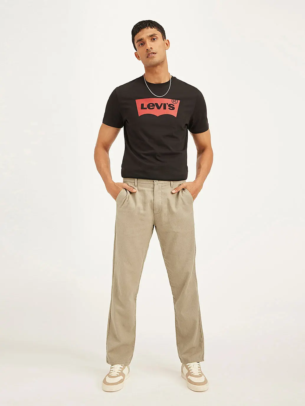 Men's Beige Authentic Straight Fit Linen Chino Pants 1