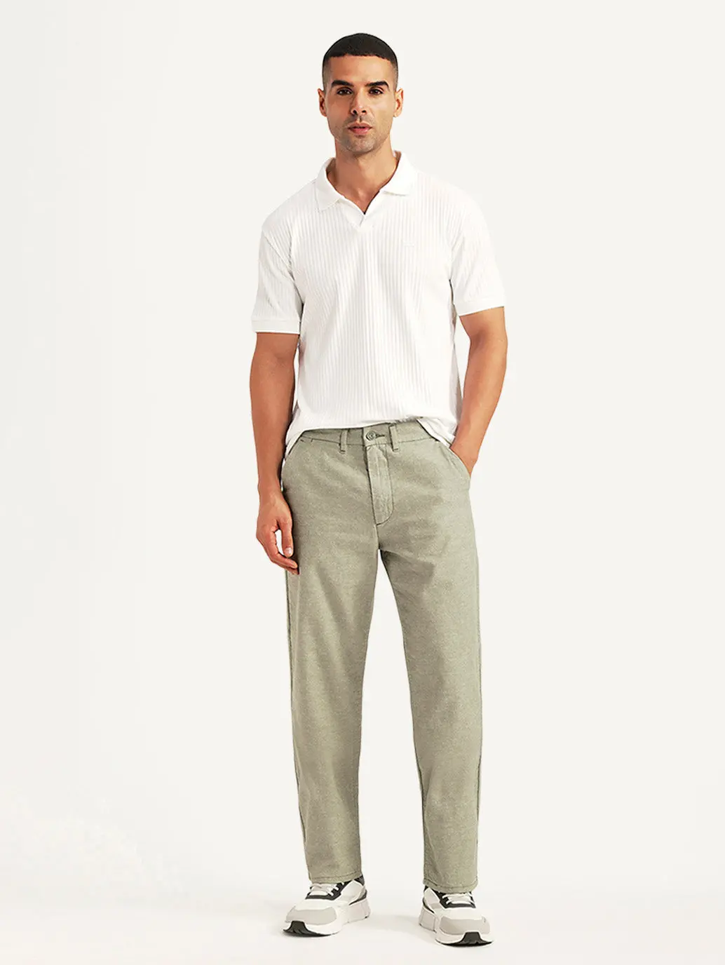 Men's Olive Relaxed Fit Linen Chinos 1