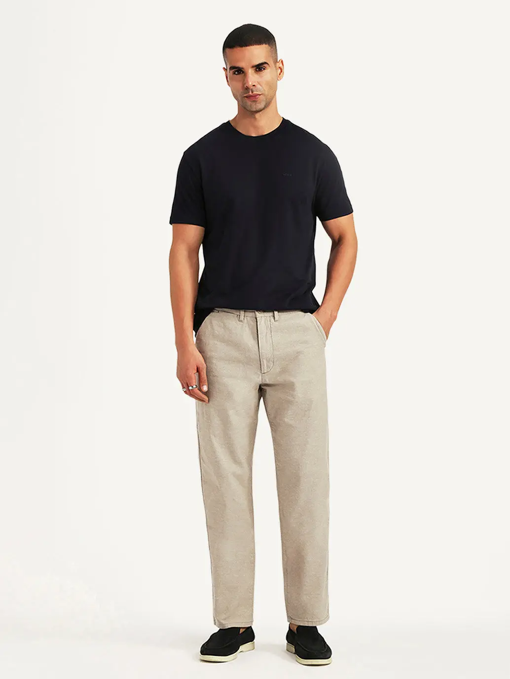 Men's Beige Relaxed Fit Linen Chinos 1