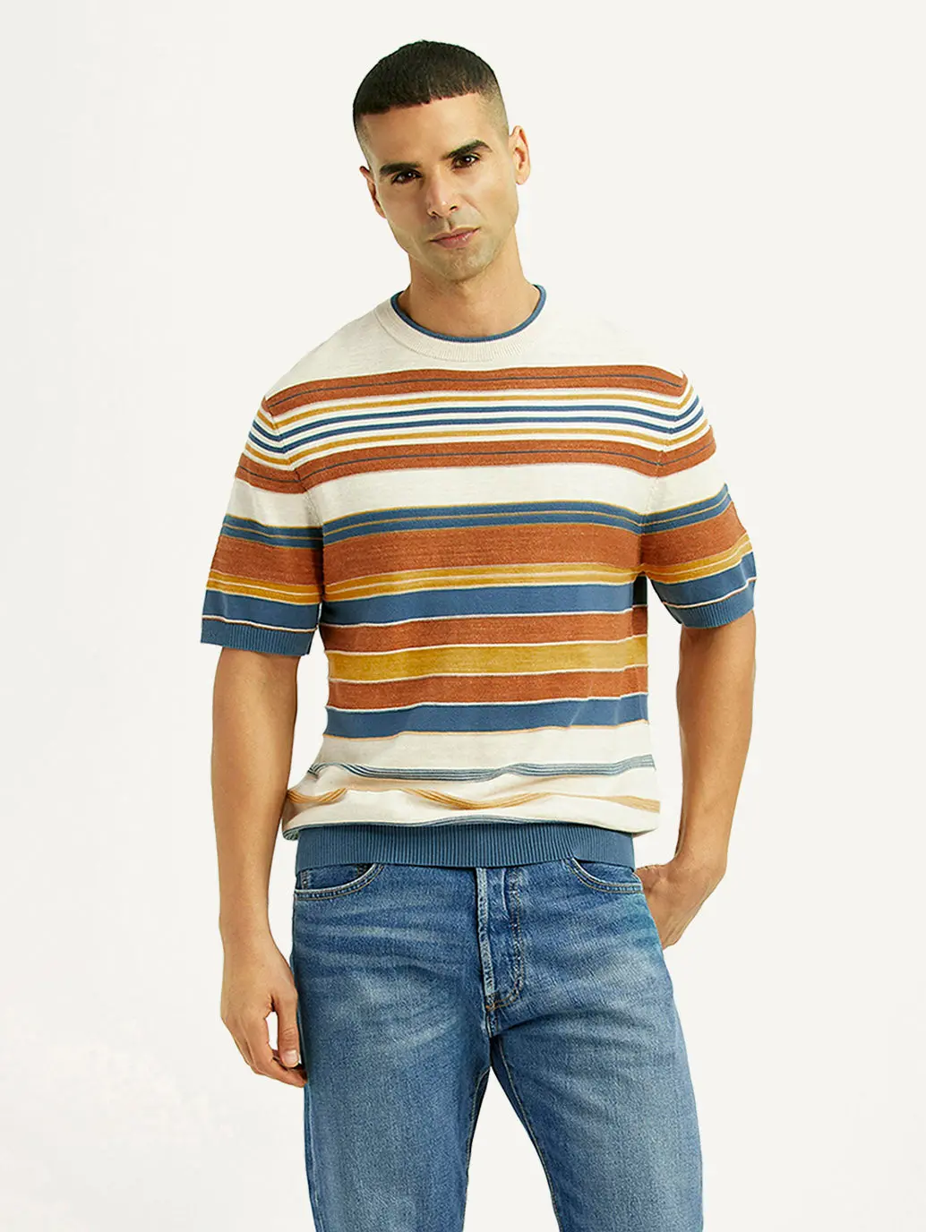 Men's Striped Multicolor Loose Fit T-Shirt 1