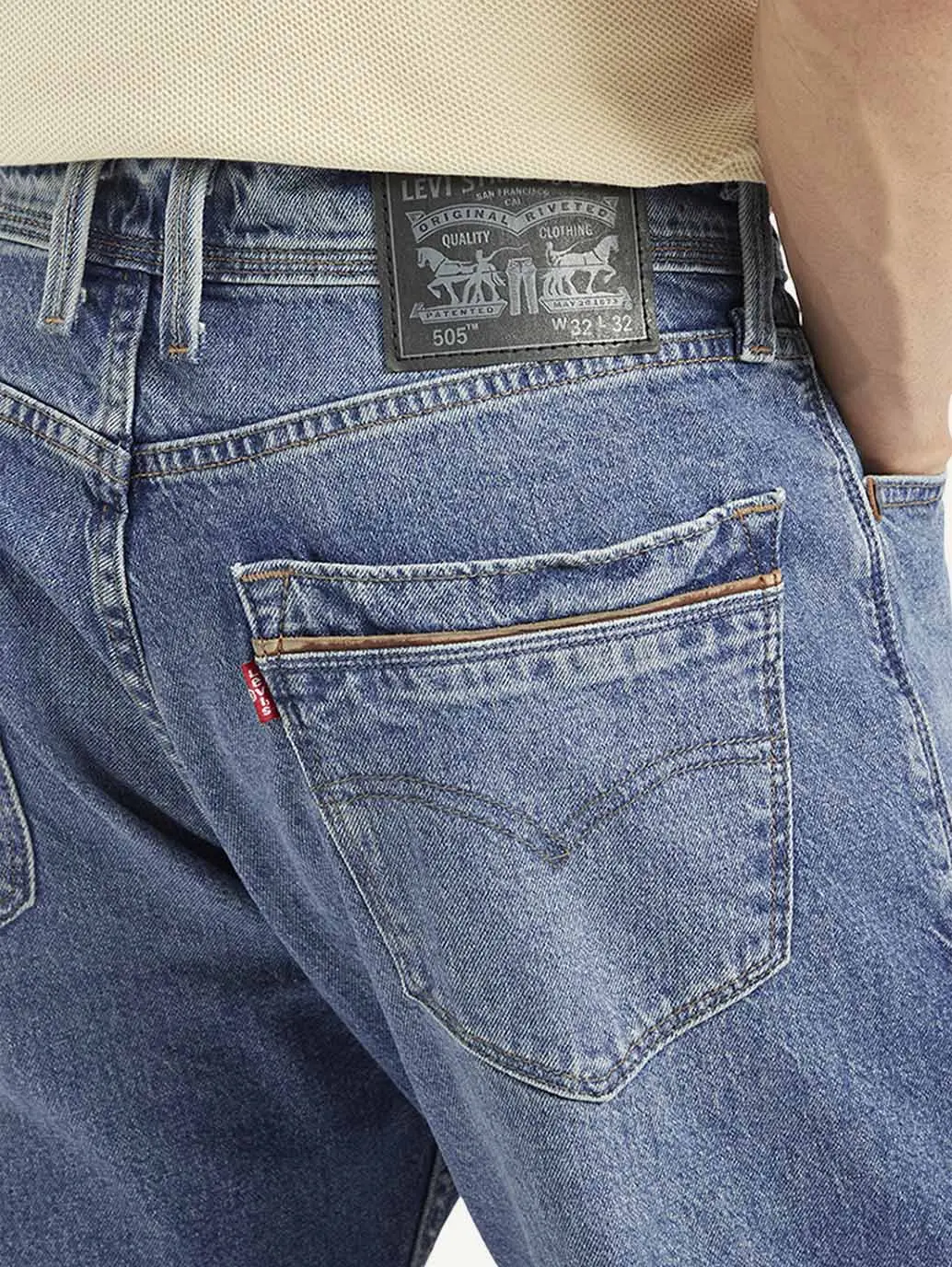 Men's 505 Blue Straight Fit Mid Rise Jeans 5