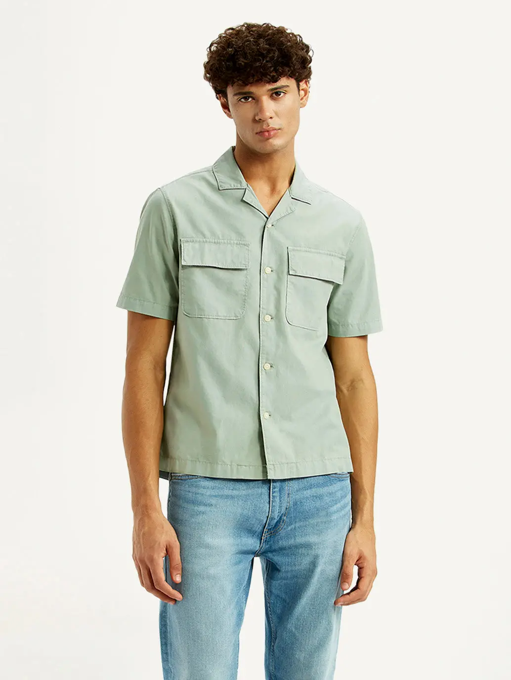 Men's Overdyed Mint Slim Fit Resort Collar Oxford Shirt 1