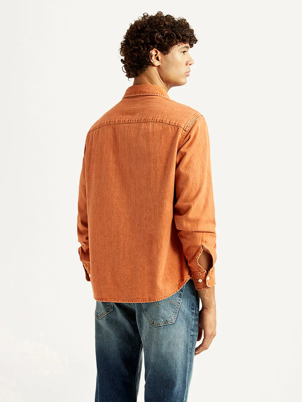 Men's Solid Orange Spread Collar Shirt 3