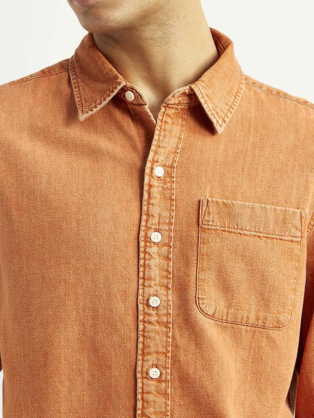 Men's Solid Orange Spread Collar Shirt 5
