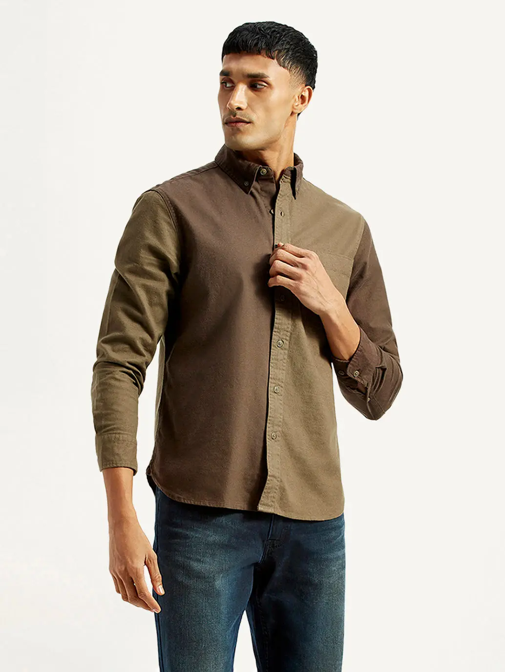 Men's Colorblock Spread Collar Flannel Shirt 1