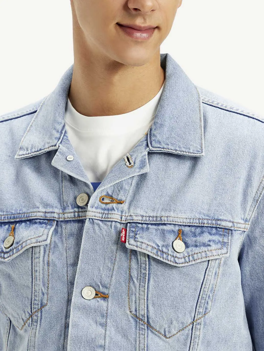 Men's Solid Blue Spread Collar Denim Jacket 3