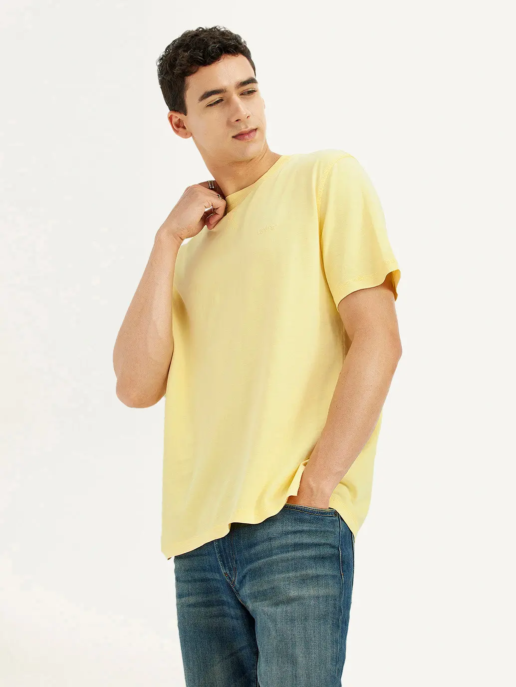 Men's Solid Overdyed Yellow Crew Neck T-Shirt 1