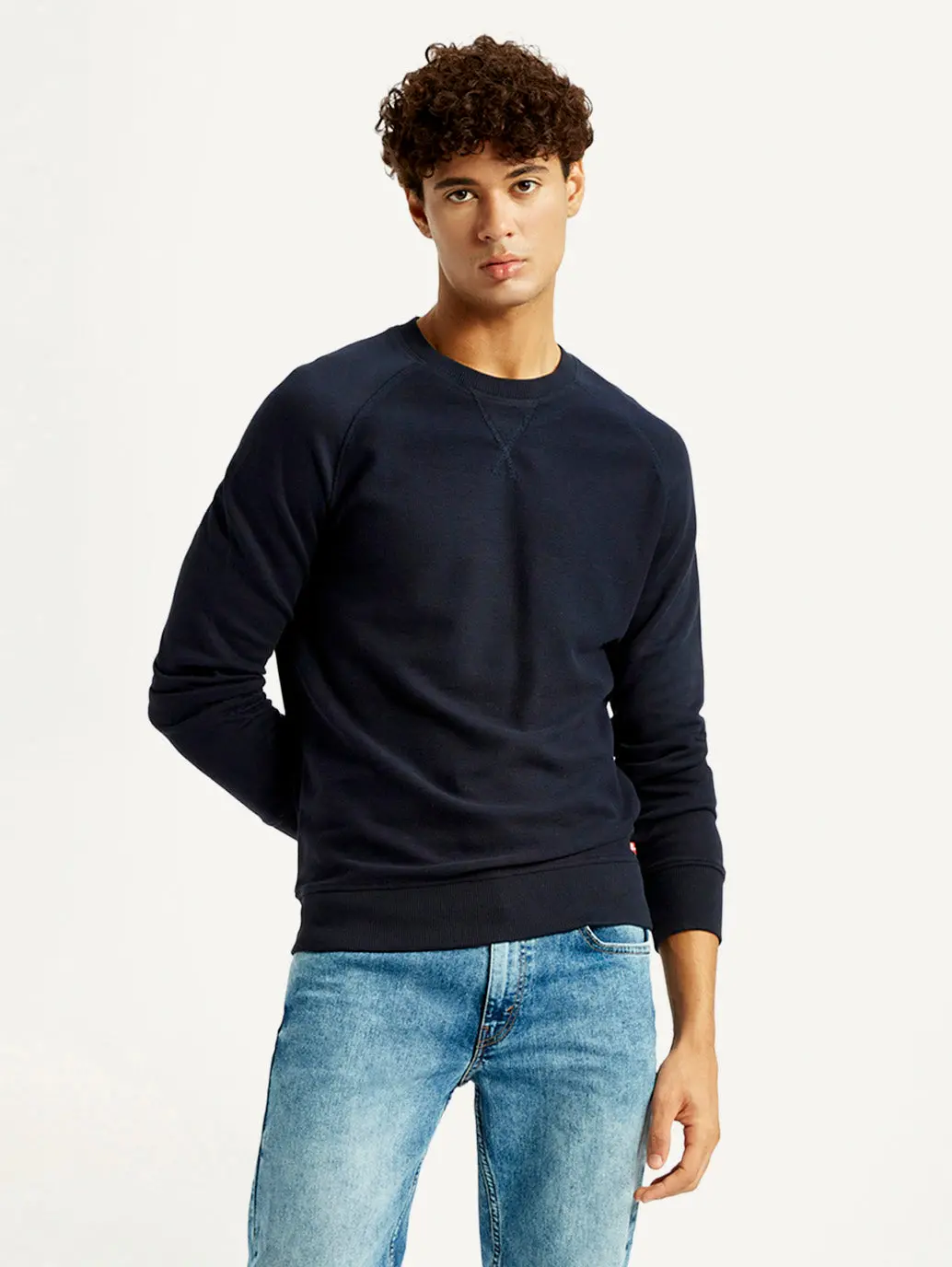 Men's Solid Navy Blue Crew Neck Sweatshirt 1