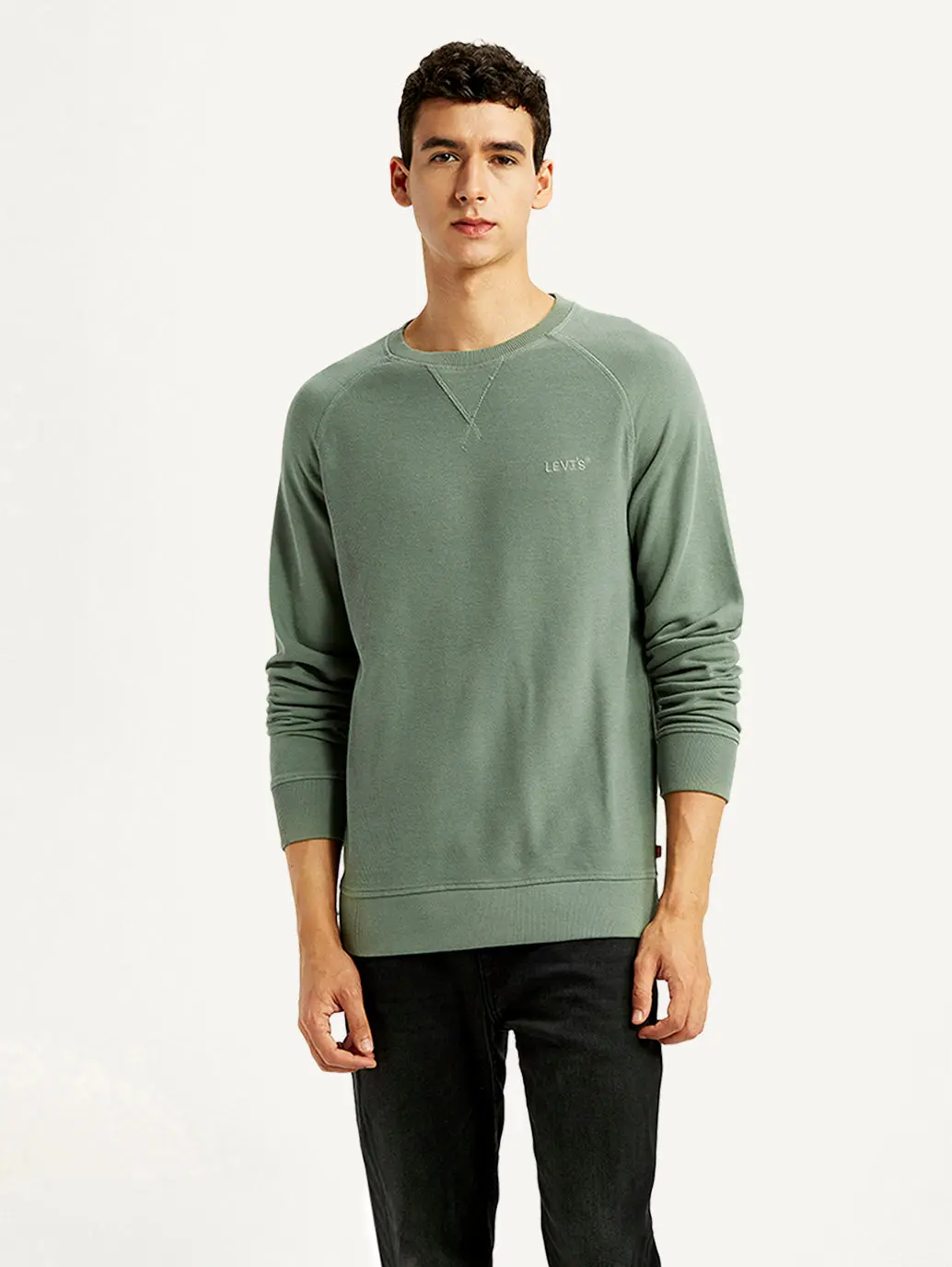 Men's Solid Green Crew Neck Sweatshirt 2