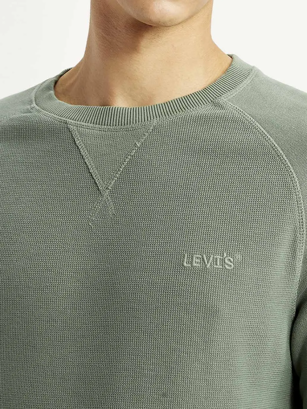 Men's Solid Green Crew Neck Sweatshirt 4