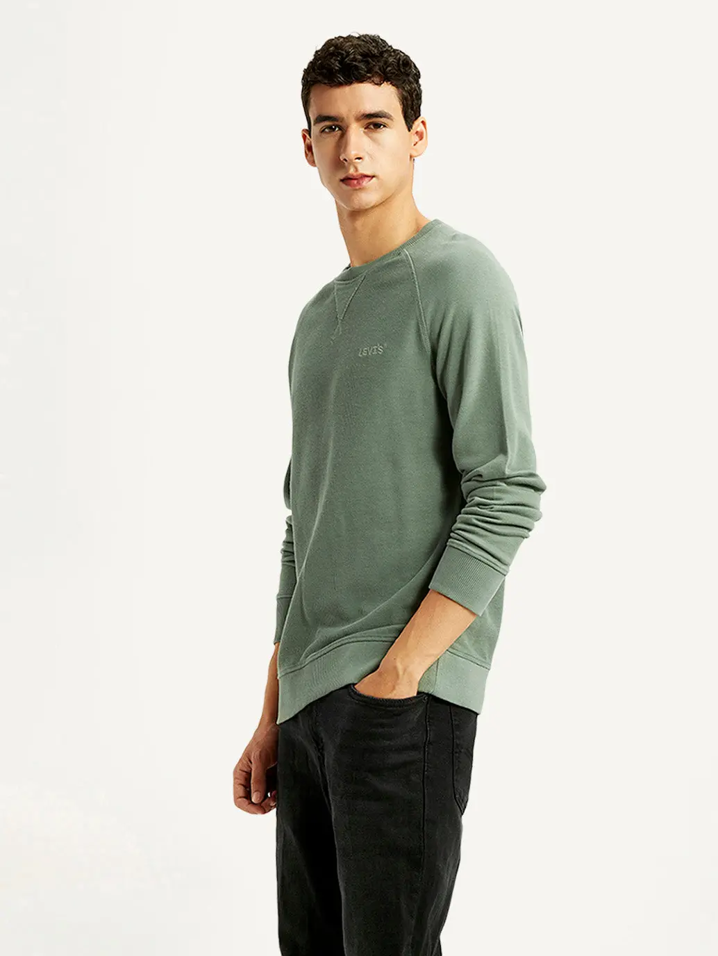 Men's Solid Green Crew Neck Sweatshirt 5