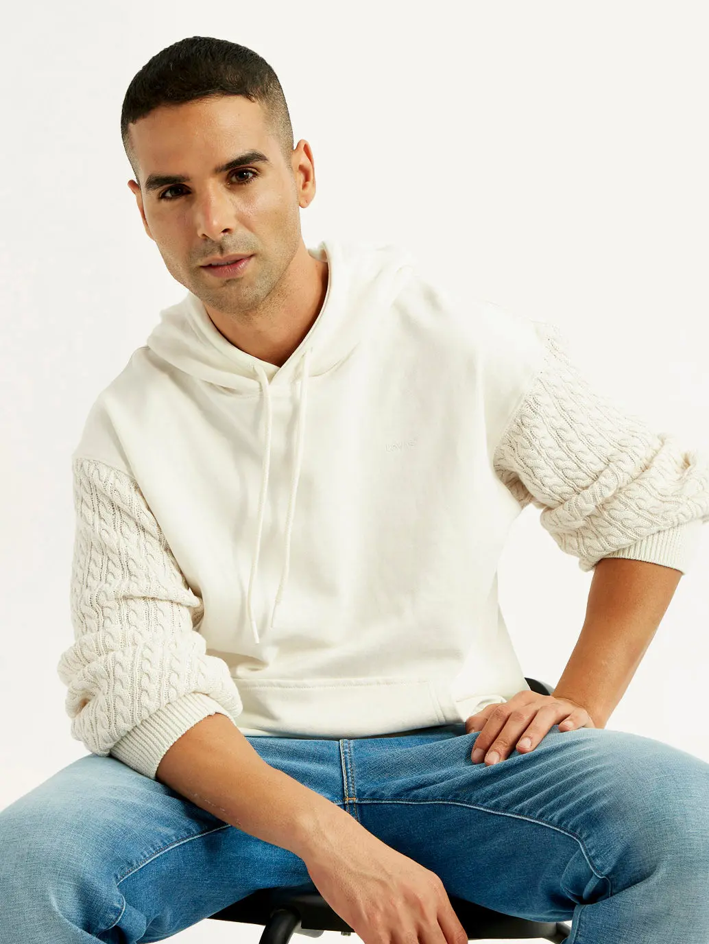 Men's Knitted Off White Hooded Sweatshirt 1